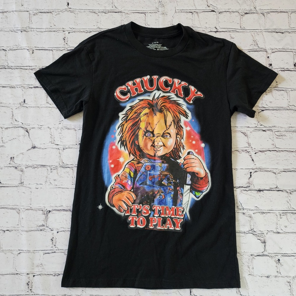 Mad Engine Chucky Its Time To Play Horror Movie Graphic Tee Black Small